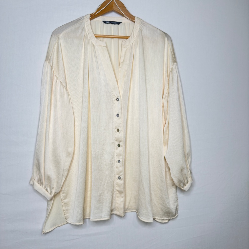 Zara Cream Oversized Boxy Button Down Top
